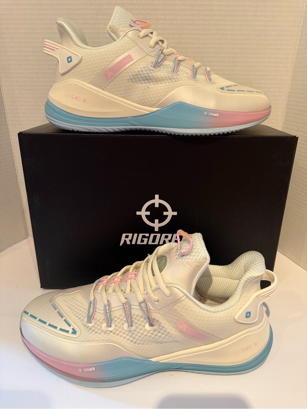 RIGORER Austin Reeves Pastel Cream Athletic Sneakers - Pink & Blue Accents